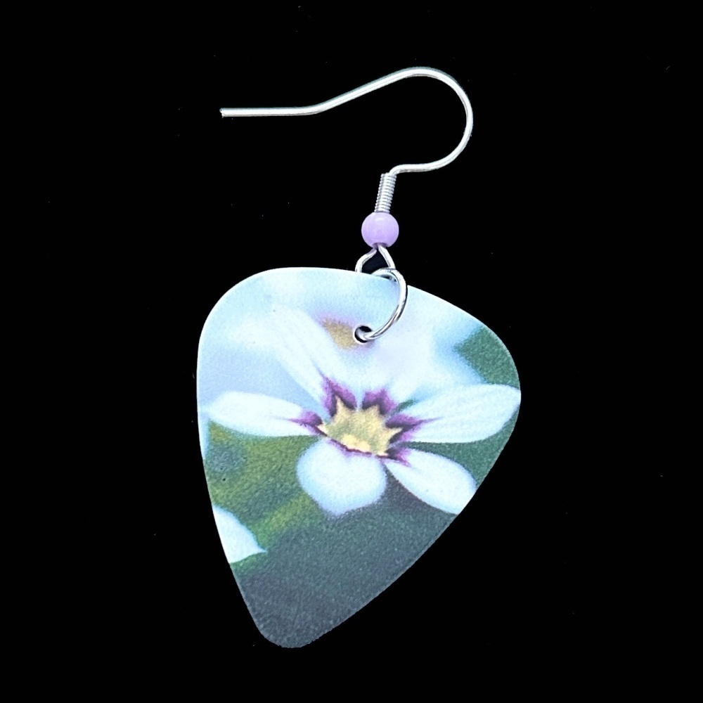 Hand Crafted Earrings Repurposed Guitar Picks Digital Photo Field Flowers - Picture 3 of 6